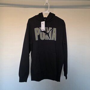 PUMA Essentials Overlap Hoodie Men’s M Black Fleece Pullover Big Logo NWT